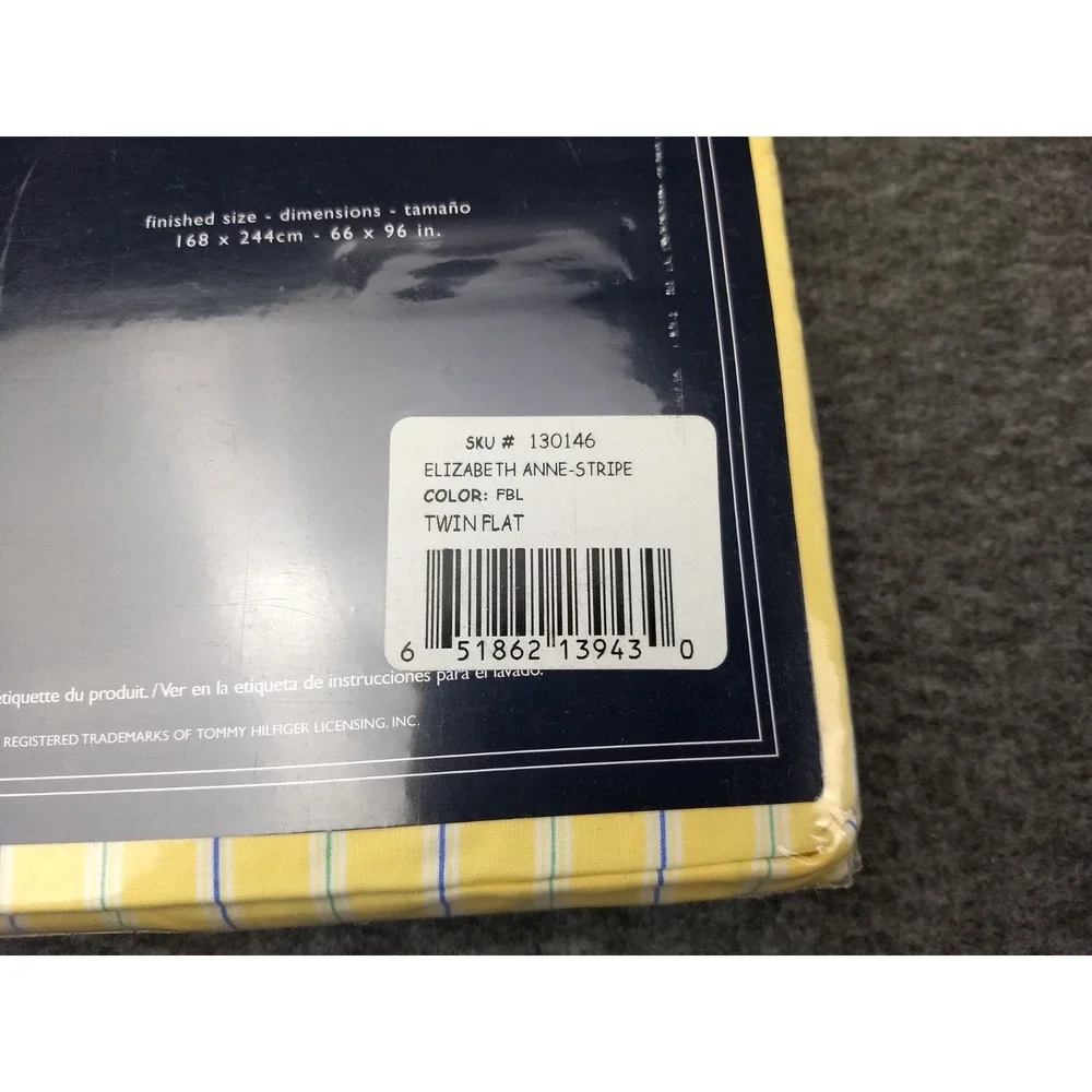 Tommy Hilfiger Twin Flat Sheet Cotton Elizabeth‎ Anne Floral Yellow Stripe NEW